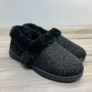 New Skechers Cozy Lite Sparkle Sweet Walk Knit Slippers Black Slip On Size 8